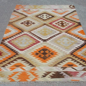 Handmade 6x9 large Kilim Rug, Area Kilim, 5.5 x 8.6 ft, aztec kilim rug, kilim rug, Turkish kilim, rugs for living room, Bedroom rugs
