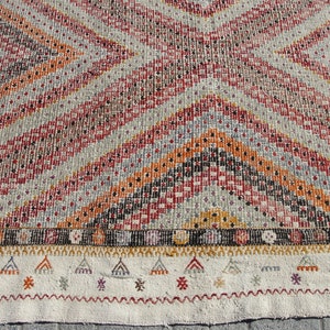 Vit stor handgjord ull 8x10 kelimmatta vintage turkisk områdesmatta - mattor för vardagsrum - kelim teppich bild 6