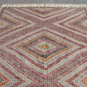 Vit stor handgjord ull 8x10 kelimmatta vintage turkisk områdesmatta - mattor för vardagsrum - kelim teppich bild 3
