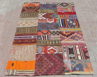 Medium Rare Area Patchwork kilim rug, vintage kilim runner, 4 x 6 ft, Doormat, rugs for hallway, living room rugs, Tapis, Kelim teppich,