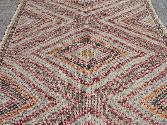 White Large Handmade wool 8x10 kilim rug vintage Turkish area rug - rugs for living room - kelim teppich