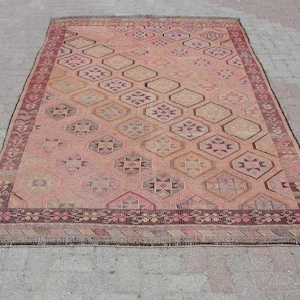 Floral design Large Turkish Kilim - Vintage kilim, kilim rug, 6 x 9.7 ft, bohemian kilim rug, large living room rug, bedroom rugs image 15