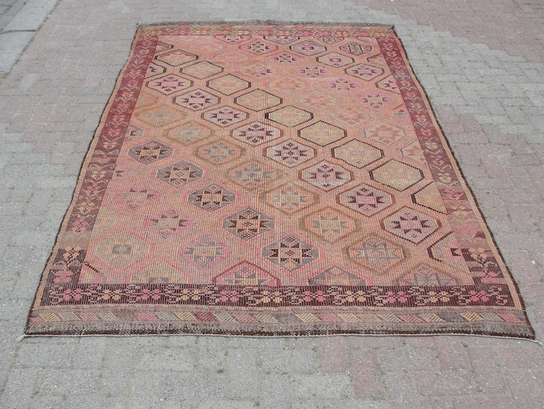 Floral design Large Turkish Kilim - Vintage kilim, kilim rug, 6 x 9.7 ft, bohemian kilim rug, large living room rug, bedroom rugs image 15