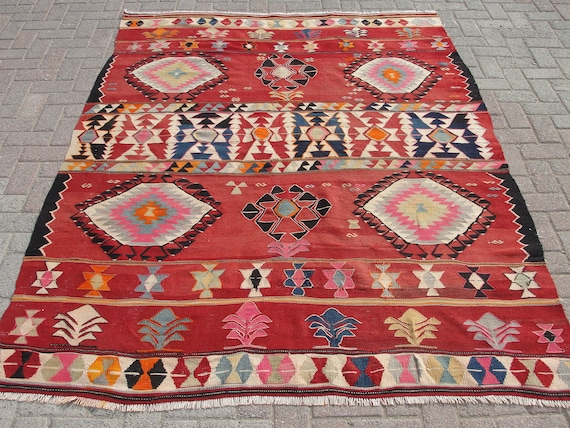 Unique Special Large Kilim Rug, Vintage kilim rug, Turkish  kilim rug, 5.10 x 7.7 ft, wool rug, kilim for living room rug, Room wool rug,