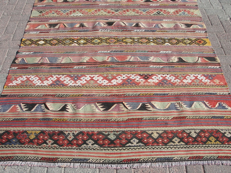 Rare Large Turkish kilim rug, Kelim Teppich, Tappeto, tapis, Area Rug, 5.4 x 7.11 ft, image 3