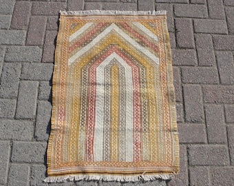 tappeto da bagno zerbino tappeto Kilim, tappeto vintage, kilim dell'area turca, kilim, kelim teppich, tappeto arredamento boho, 2x2,10 piedi, tappeto kilim arancione,