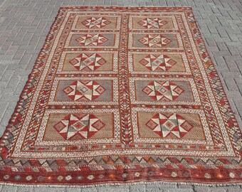 Alfombra Kilim de 6 x 9 pies, kilim grande vintage, alfombras para sala de estar, 6 x 9,7 pies, alfombra Kelim teppich, kilims,