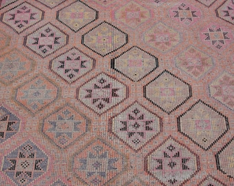 Floral design Large Turkish Kilim - Vintage kilim, kilim rug, 6 x 9.7 ft, bohemian kilim rug, large living room rug, bedroom rugs