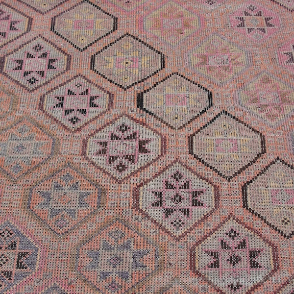 Florales Design Großer Türkischer Kelim - Vintage Kelim, Kelim Teppich, 150 x 250 Kelim Teppich, Wollteppich, Wollteppich, Schlafzimmerteppich