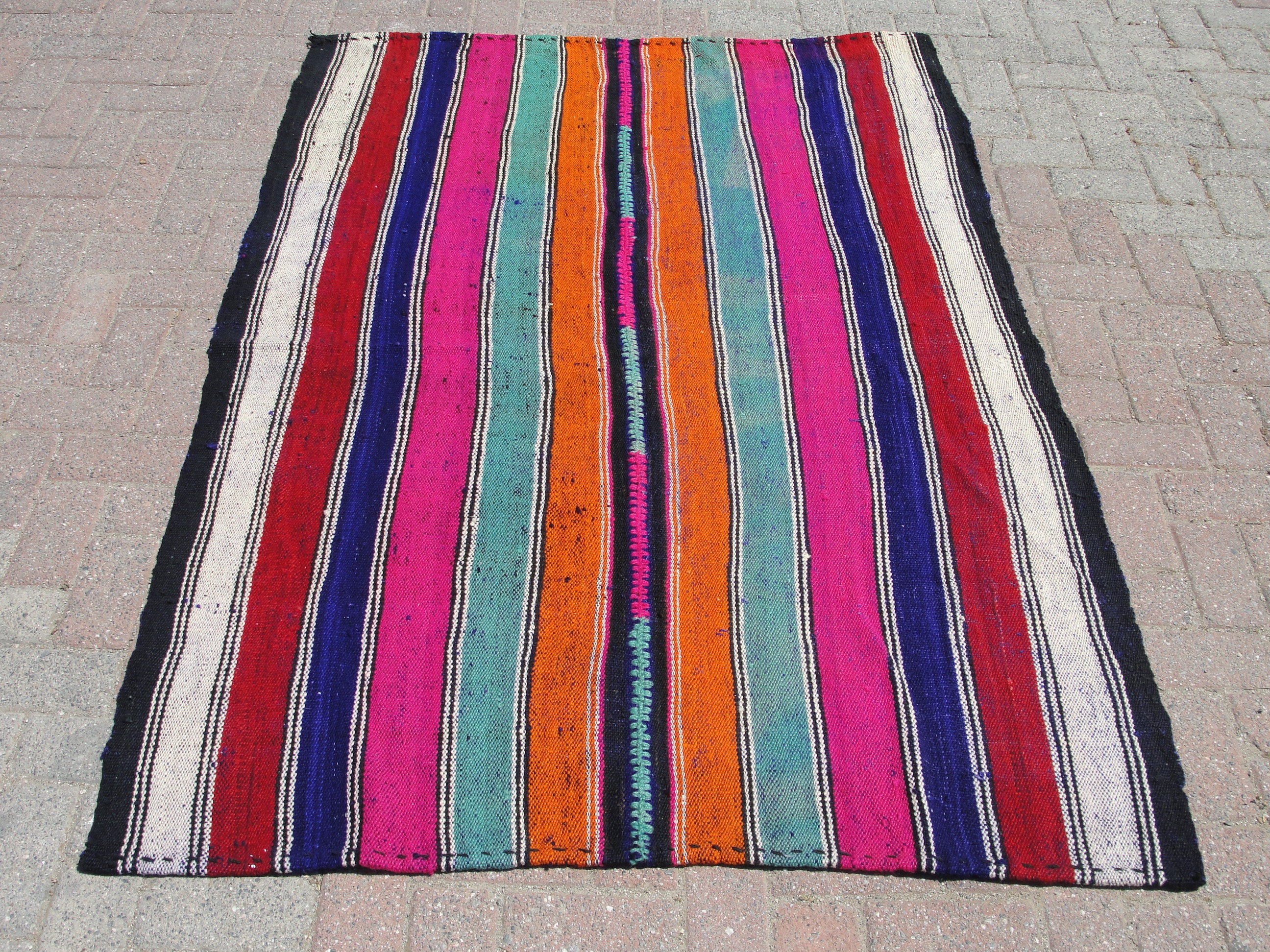 Striped Pink Kilim Area Kilim Livingroom rug Kilim Vintage | Etsy