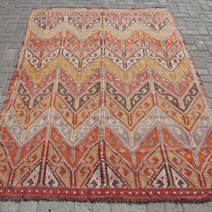 6x9 large red white Kilim Rug - Area Kilim carpet, 5.3 x 8.4 ft, aztec kilim rug, Turkish kilim, Kelim teppich, rugs for living room