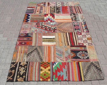 Rugs for 5x7 Turkish Area Patchwork Kilim Rug - Patchwork rug - 4.4x 7.7 ft - kilim rug - rug for entryway - rug for living room