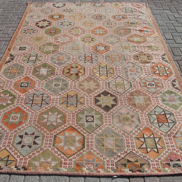Large kilim Rug, Turkish kilim rug, Anatolia rug, 6.3 x 10.10 ft, aztec rug, rugs for living room, bohemian rug