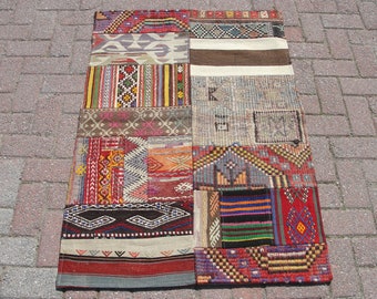 Small Patchwork kilim rug, vintage rug, rug for living room carpet kilim, 2.10 X 4.2 ft, Kelim Teppich, Tapis, rug for bedroom,
