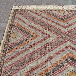 Vit stor handgjord ull 8x10 kelimmatta vintage turkisk områdesmatta - mattor för vardagsrum - kelim teppich bild 4