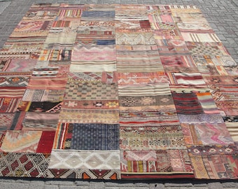 9x12 Oversized Patchwork kilim rug, patchwork rug, 9.5x12 ft, kilim rug, Vintage kilim, patchwork area rug, living room area rugs
