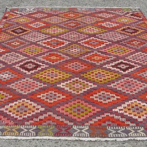 6x10 kilim area rugs , Muted color Kilim rug, Vintage Turkish kilim rug, kilim rug, kelim teppich, geometric rugs, 6.6 x 9.4 ft