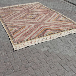 Vit stor handgjord ull 8x10 kelimmatta vintage turkisk områdesmatta - mattor för vardagsrum - kelim teppich bild 8