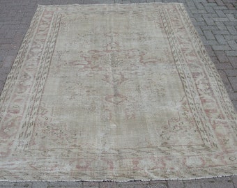 3.6 x 6.4フィート、トルコ製ヴィンテージラグ、ブルーピンク