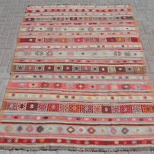 Vintage Turkish Large Kilim Rug | rug for Living room | Bohemian kilim | rug for bedroom | Tapis | 5.1 x 7.8 ft | Teppich Kelim |