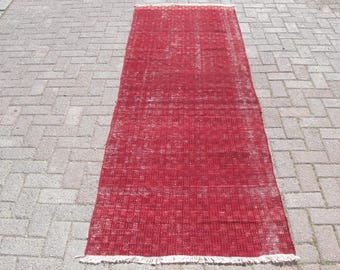 Vintage Solid Red Runner Kilim Rug, Turkish Vintage Runner Rug, Kilim Rug, House rug, Kitchen Runner Rug, kilim runner, 3 x 8.8 ft