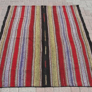 kilim rug, Area rug, turkish kilim rug, large kilim rug, striped kilim rug, 4.9 x 5.11 ft, bohemian rug, kitchen rug, bedroom,