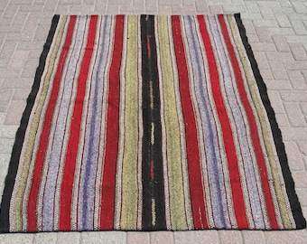kilim rug, Area rug, turkish kilim rug, large kilim rug, striped kilim rug, 4.9 x 5.11 ft, bohemian rug, kitchen rug, bedroom,