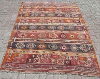 Turkish Area Kilim Rug, 5'2" x 7'8" ft, Rugs for living room, Vintage Turkish kilim Carpet rugs, Kelim Teppich,