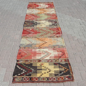 3x13 Rug Runner, Vintage Kilim Runner, Entryway Rug, Hallway Rug, 3.2 x 13.4 ft