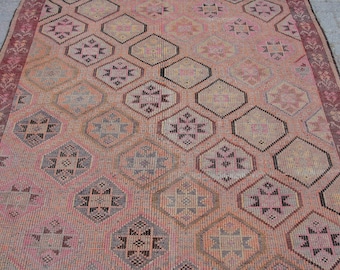 Kilim turco grande con diseño floral - Kilim vintage, alfombra kilim, 1,8 x 2,95 m, alfombra kilim bohemia, alfombra grande para sala de estar, alfombras para dormitorio