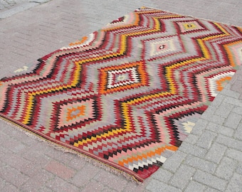 6x9 Diamond Area Kilim Rug, rugs for living room, geometric kilim rugs, Kelim Teppich, Rugs for bedroom, kilims,