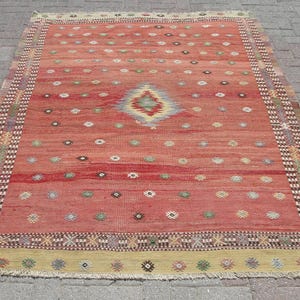 Unique 5x7 kilim rug, vintage kilim rug, Turkish red rug, large rug, room rug, 5.7 x 7.7 ft, bohemian rug, decorative turkish kilim