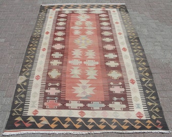 Tapete Kilim grande - tapetes boho, 5,9 x 9,5 pés, kilim de área, kilim vintage, tapetes para sala de estar, Kelim teppich, Tapis,