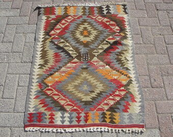doormat, 2.9 x 3.10 ft, rugs for living room, Turkish kilim