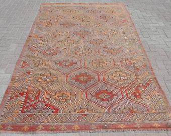Tapete Kilim grande feito à mão raro 6x10 - tapetes para sala de estar