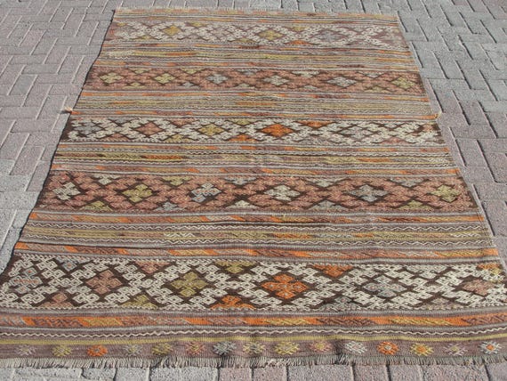 5x8 Wool Kilim Rug - Turkish area kilim, kilim Rugs for living room, 5.7x 8 ft, vintage rug, boho rug, bedroom rug, kelim teppich,