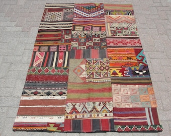 Area kilim rug, handmade patchwork rug, rug for livingroom, Patchwork kilim rug, rug for office, 3.10 x 6.2 ft, kelim teppich, alfombra,