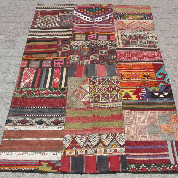 Area kilim rug, handmade patchwork rug, rug for livingroom, Patchwork kilim rug, rug for office, 3.10 x 6.2 ft, kelim teppich, alfombra,
