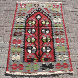 Alfombra de 3x5 pies, 2,10x4,9 pies, Kilim turco, Alfombra kilim bohemia, Alfombra para sala de estar, Felpudo, Alfombras hechas a mano