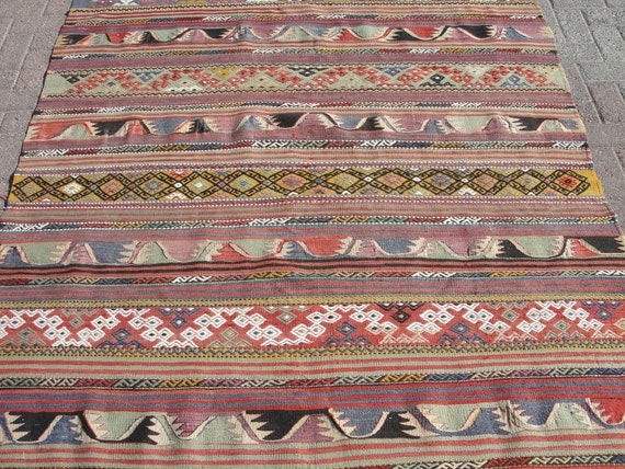 Rare Large Turkish kilim rug,  Kelim Teppich, Tappeto, tapis, Area Rug, 5.4 x 7.11 ft,
