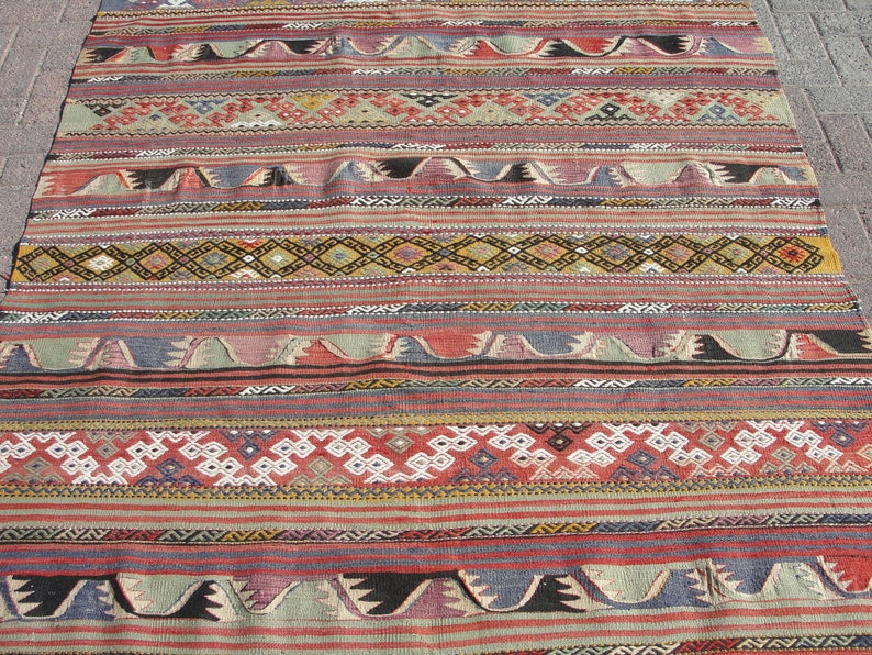 Rare Large Turkish kilim rug, Kelim Teppich, Tappeto, tapis, Area Rug, 5.4 x 7.11 ft, image 1
