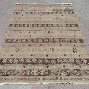 Large AREA 5x7 Rug, Turkish Rug, Kilim Rug, Dining Room Rug, Kelim Teppich,outdoor kilim rug, oversize yellow kilim, tapis,
