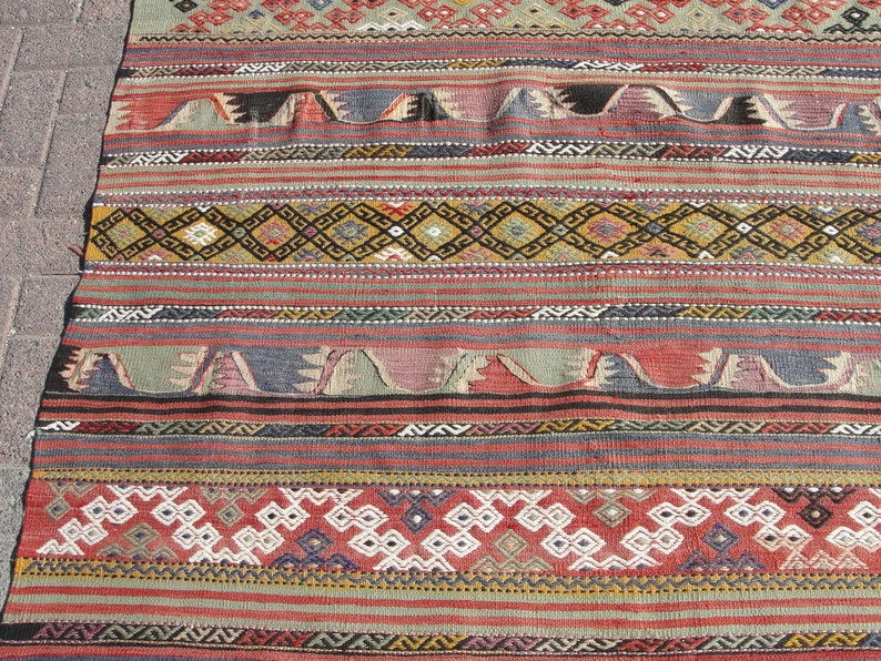 Rare Large Turkish kilim rug, Kelim Teppich, Tappeto, tapis, Area Rug, 5.4 x 7.11 ft, image 6