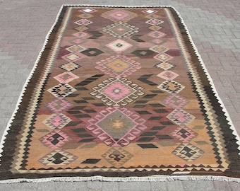 6x11 Braun Weißer Türkischer Großer Kelim Teppich - Teppiche für Wohnzimmer