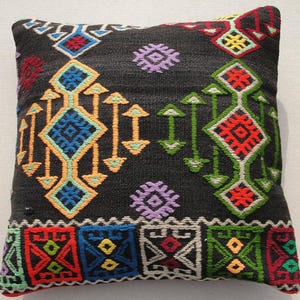 Vintage Kilim Pillow Cover 20x20 | Handmade Turkish Cushion | Boho Throw Pillow | Tribal Decorative Pillow