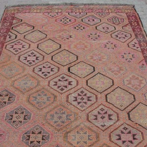 Floral design Large Turkish Kilim - Vintage kilim, kilim rug, 6 x 9.7 ft, bohemian kilim rug, large living room rug, bedroom rugs image 5