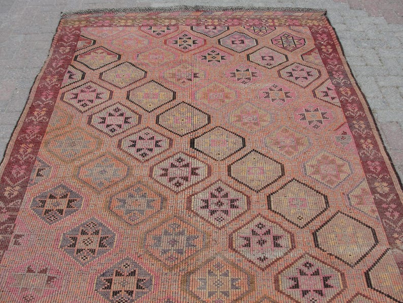 Floral design Large Turkish Kilim - Vintage kilim, kilim rug, 6 x 9.7 ft, bohemian kilim rug, large living room rug, bedroom rugs image 5