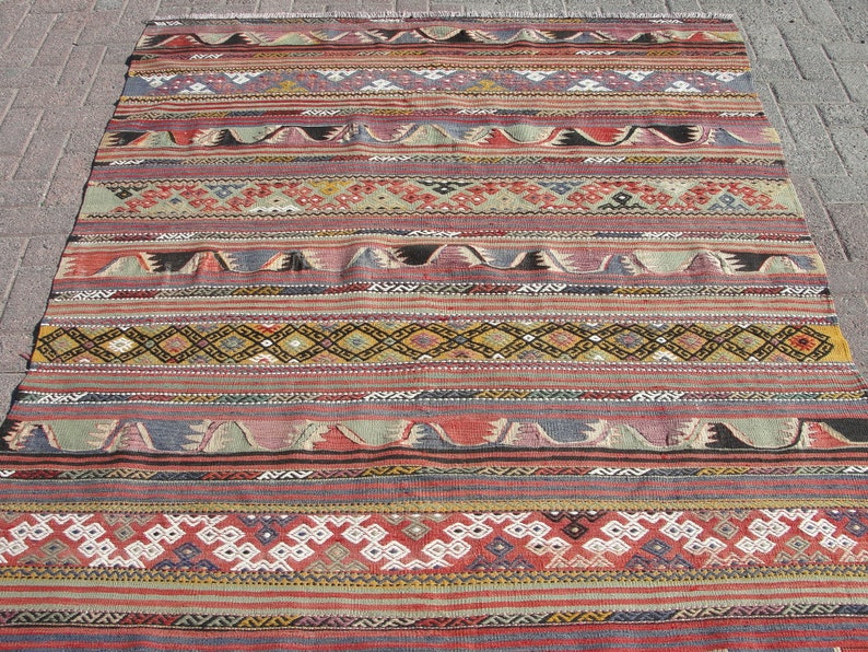Rare Large Turkish kilim rug, Kelim Teppich, Tappeto, tapis, Area Rug, 5.4 x 7.11 ft, image 4
