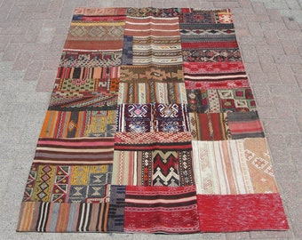 4x6 Area kilim rug, handmade patchwork rug, rugs for living room, Patchwork kilim rug, rug office, 4 x 6.2 ft, kelim teppich