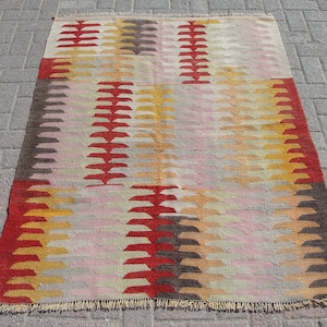 4x6 ft Fingers design Turkish Kilim Rug - Vintage Rug - Turkish Vintage Rug